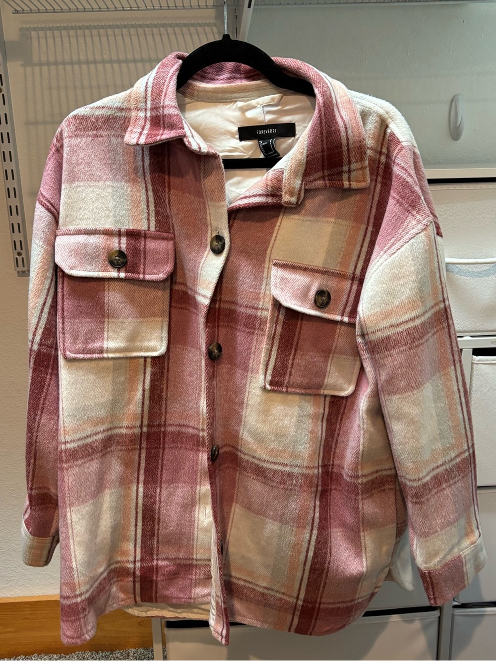 Forever 21 Pink and Cream Plaid Shacket